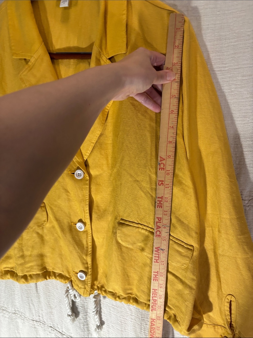 J. Jill “Daisy” Linen Blend Yellow Drawstring Hem Blazer Jacket Button Utility - Picture 7 of 10